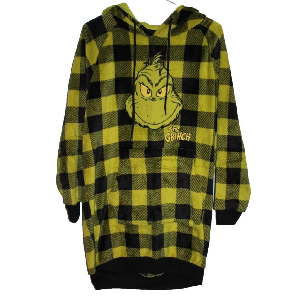 Dr. Seuss The Grinch Women's Hooded Plush Fleece Pajama Dorm Sleep Shirt Size M
